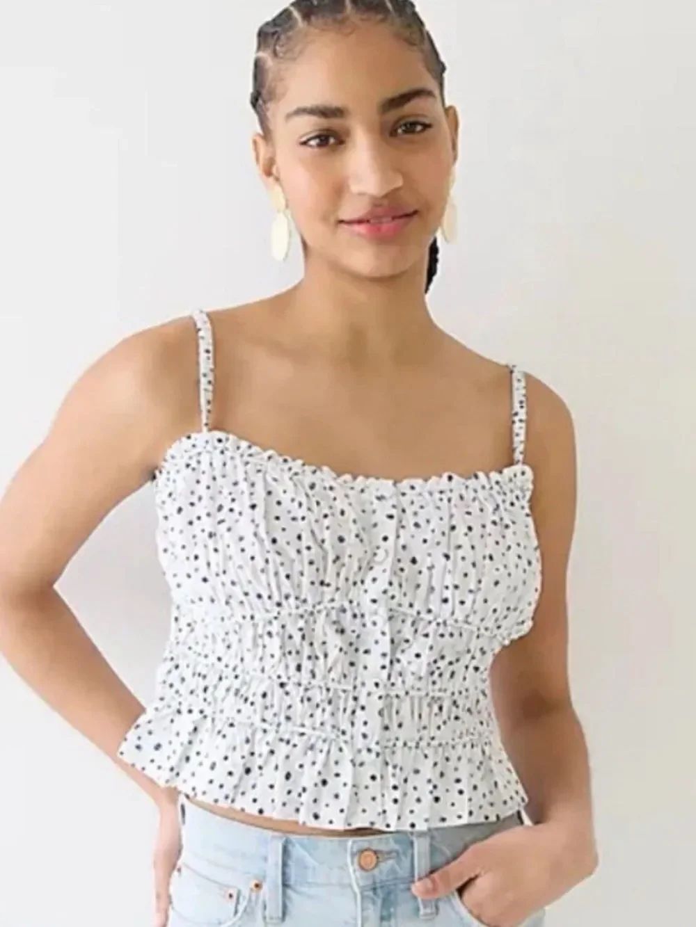 J. Crew Floral Crop Poplin Smocked Tank Top
